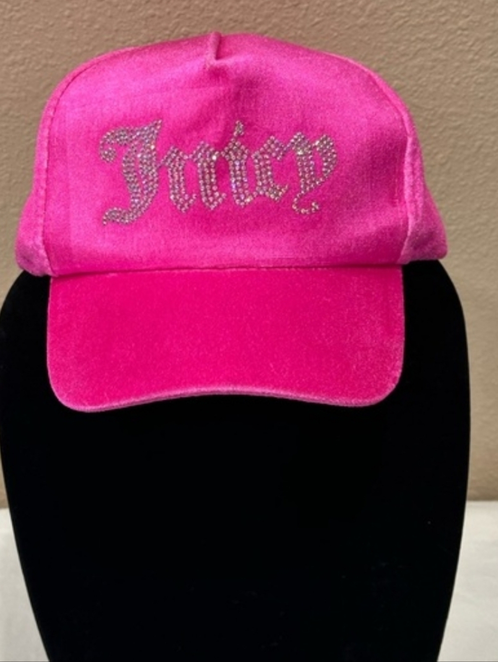 Juicy Couture Hot Pink Velvet Rhinestone Logo Cap